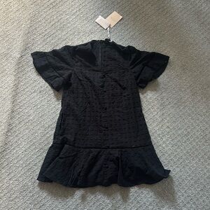 Pearl Black Smocked Flutter Sleeve Dress